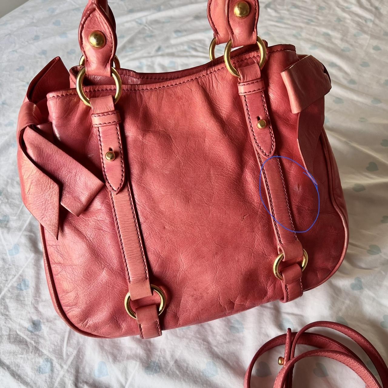 🌺🩷 Authentic Pink Miu Miu Vitello Lux Bow Bag With Gold Hardware🍒❤️‍🔥 🤎🌆