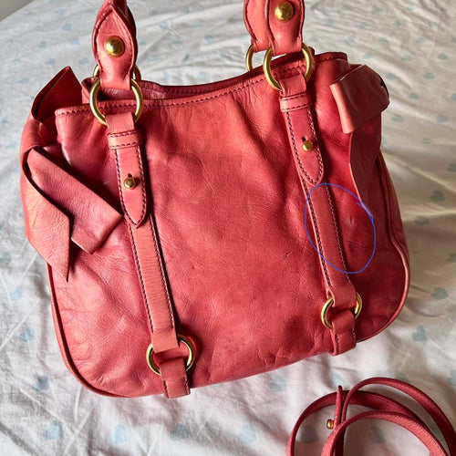 🌺🩷 Authentic Pink Miu Miu Vitello Lux Bow Bag With Gold Hardware🍒❤️‍🔥 🤎🌆