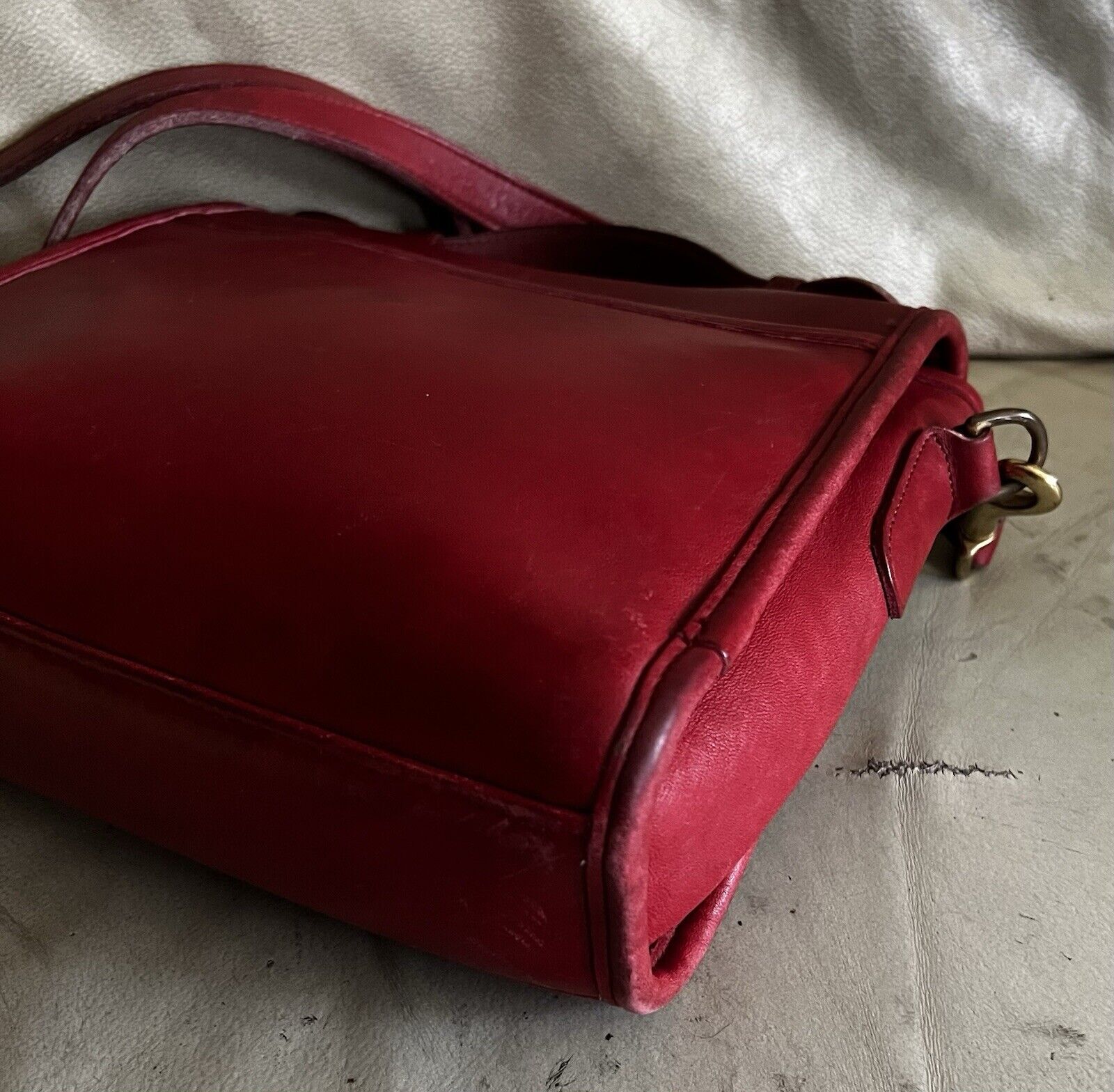 🌺🩷 Vintage Coach Purse 9870 Red Leather Court Top Handle Bag Crossbody 🍒❤️‍🔥 🤎🌆