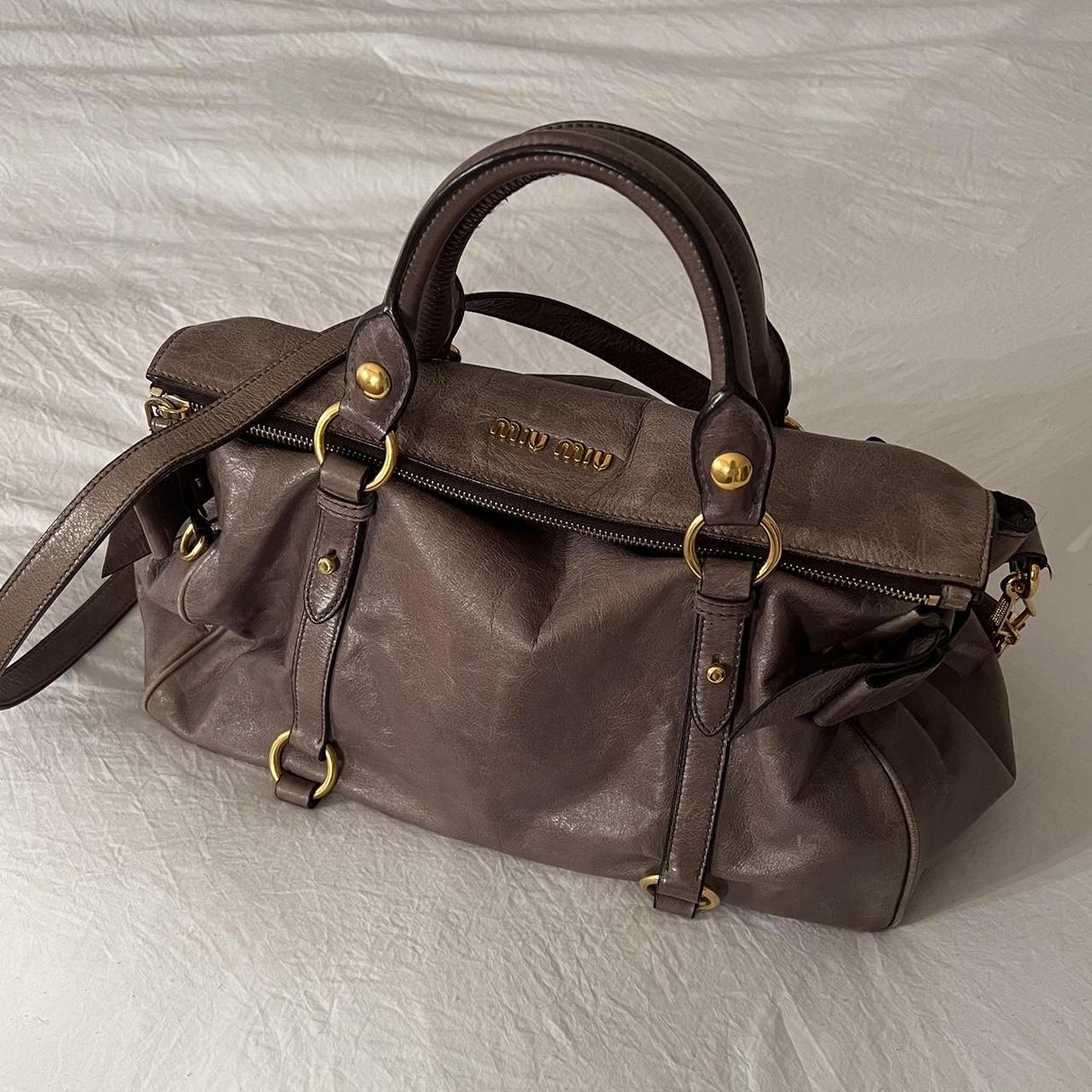 🌺🩷 Authentic Grey Looks A Bit Purple In Person Miu Miu Vitello Leather Bow Bag With Gold Hardware And Removable Strap🤎🌆 🤎🌆