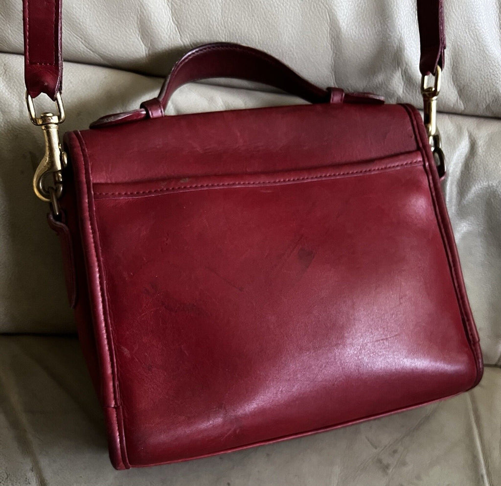 🌺🩷 Vintage Coach Purse 9870 Red Leather Court Top Handle Bag Crossbody 🍒❤️‍🔥 🤎🌆