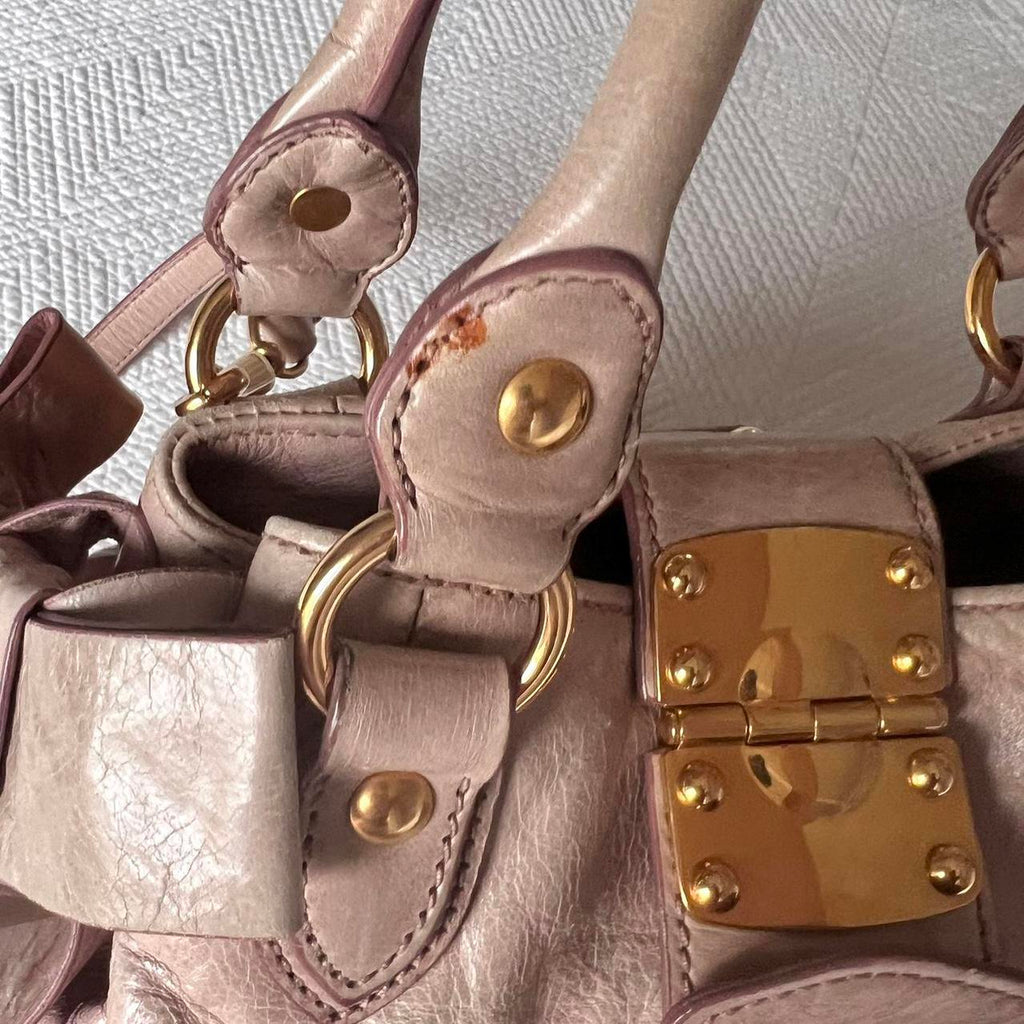 🌺🩷 Authentic Light Pink Miu Miu Vitello Leather Bow Bag With Gold Hardware And Removable Strap🤍🗻 🤎🌆