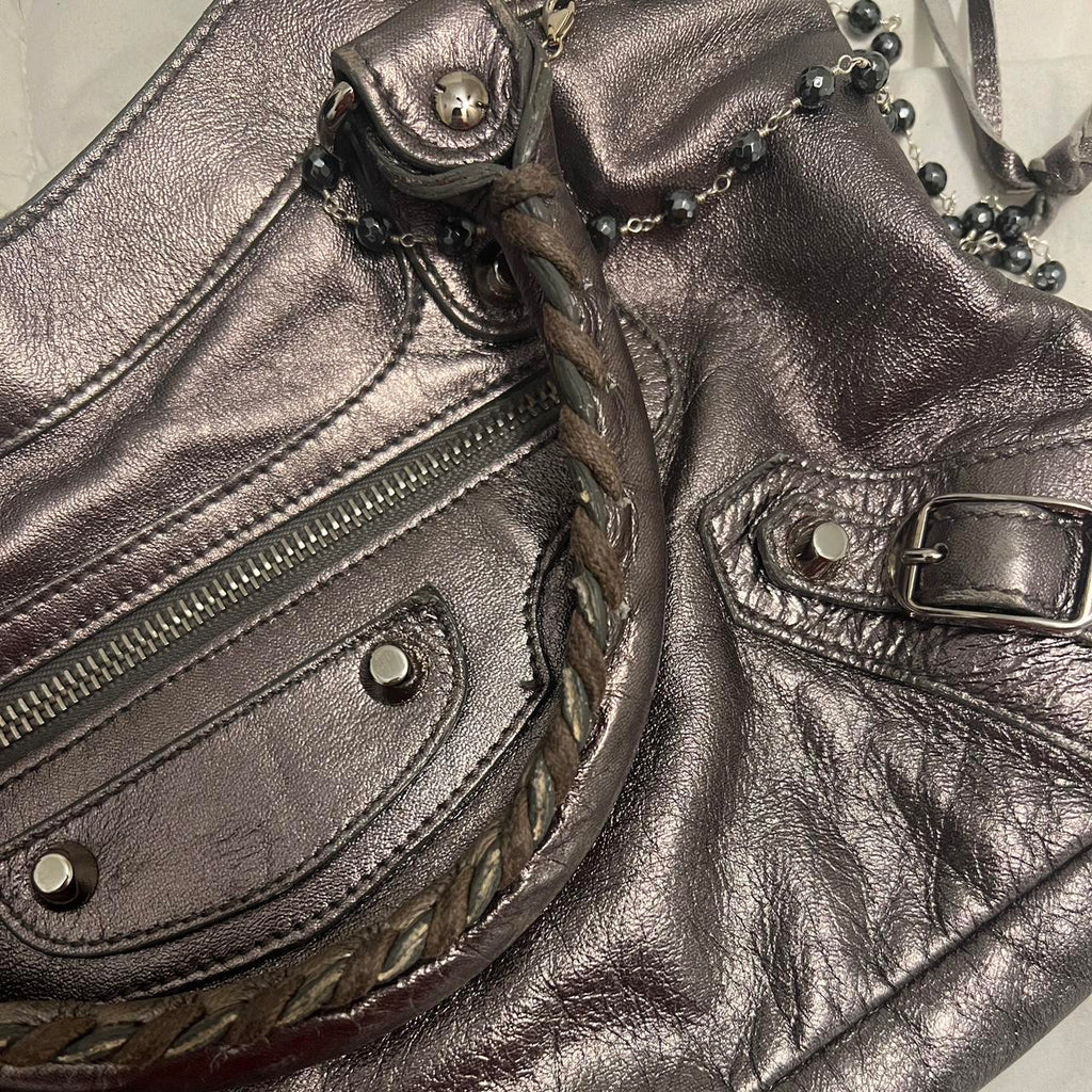 🌺🩷 🩷🍒Preowned RARE BALENCIAGA METALLIC SILVER CITY BAG🩷🍒 🤎🌆