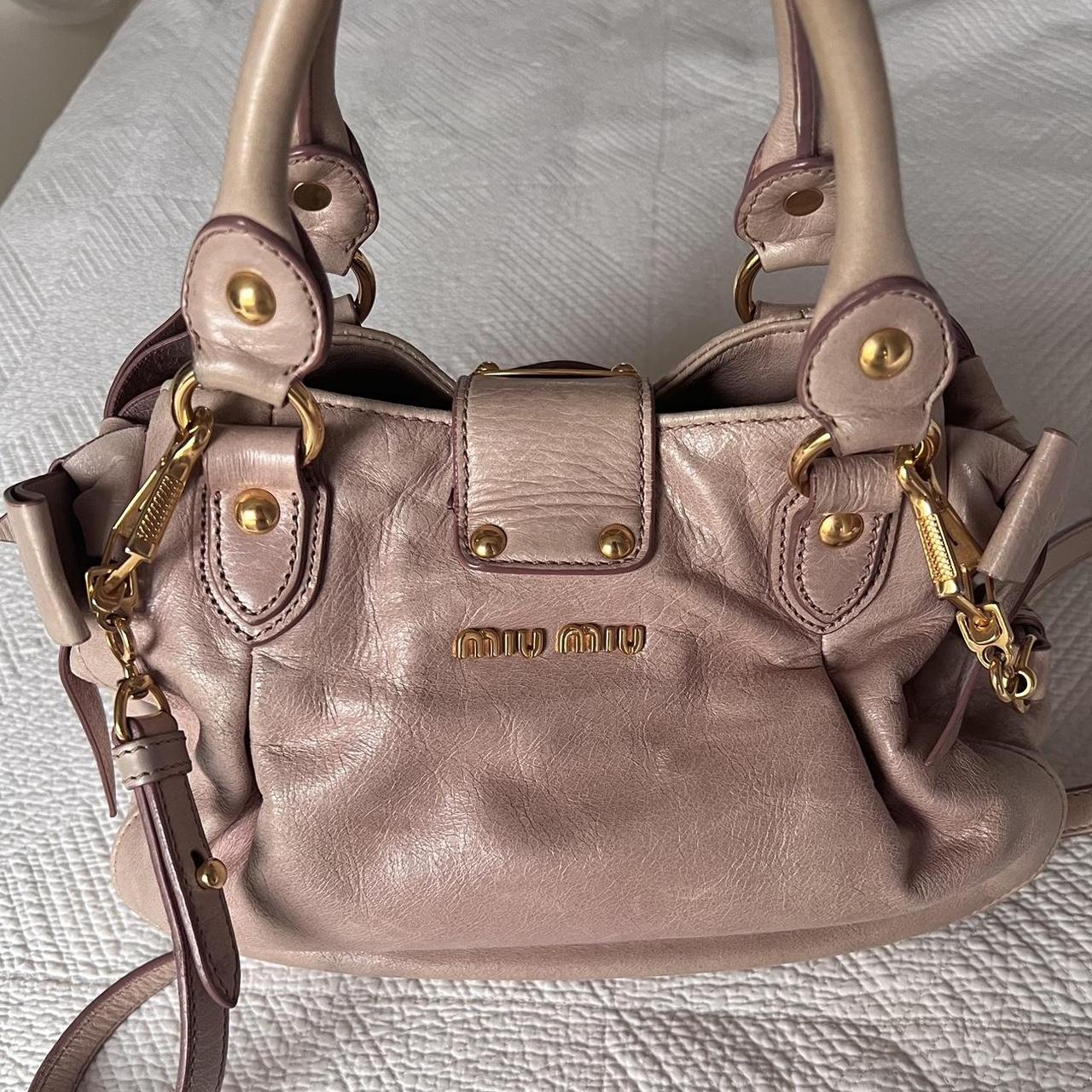 🌺🩷 Authentic Light Pink Miu Miu Vitello Leather Bow Bag With Gold Hardware And Removable Strap🤍🗻 🤎🌆