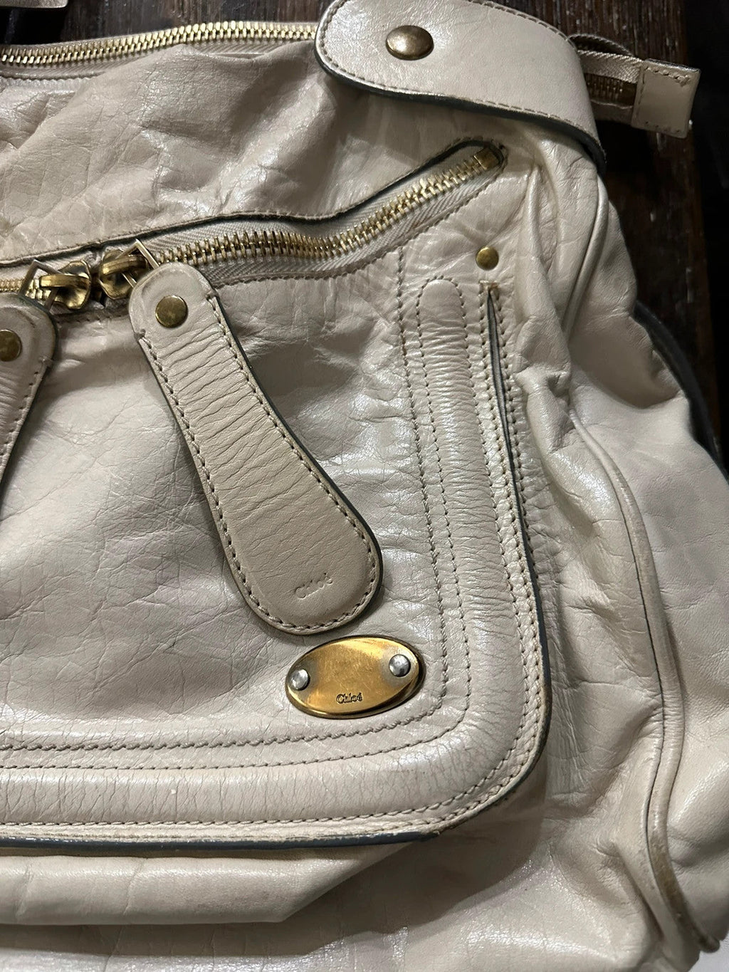 🌺🩷 Chloe Large Bay Leather Tote Bag In Cream🤍🗻 🤎🌆