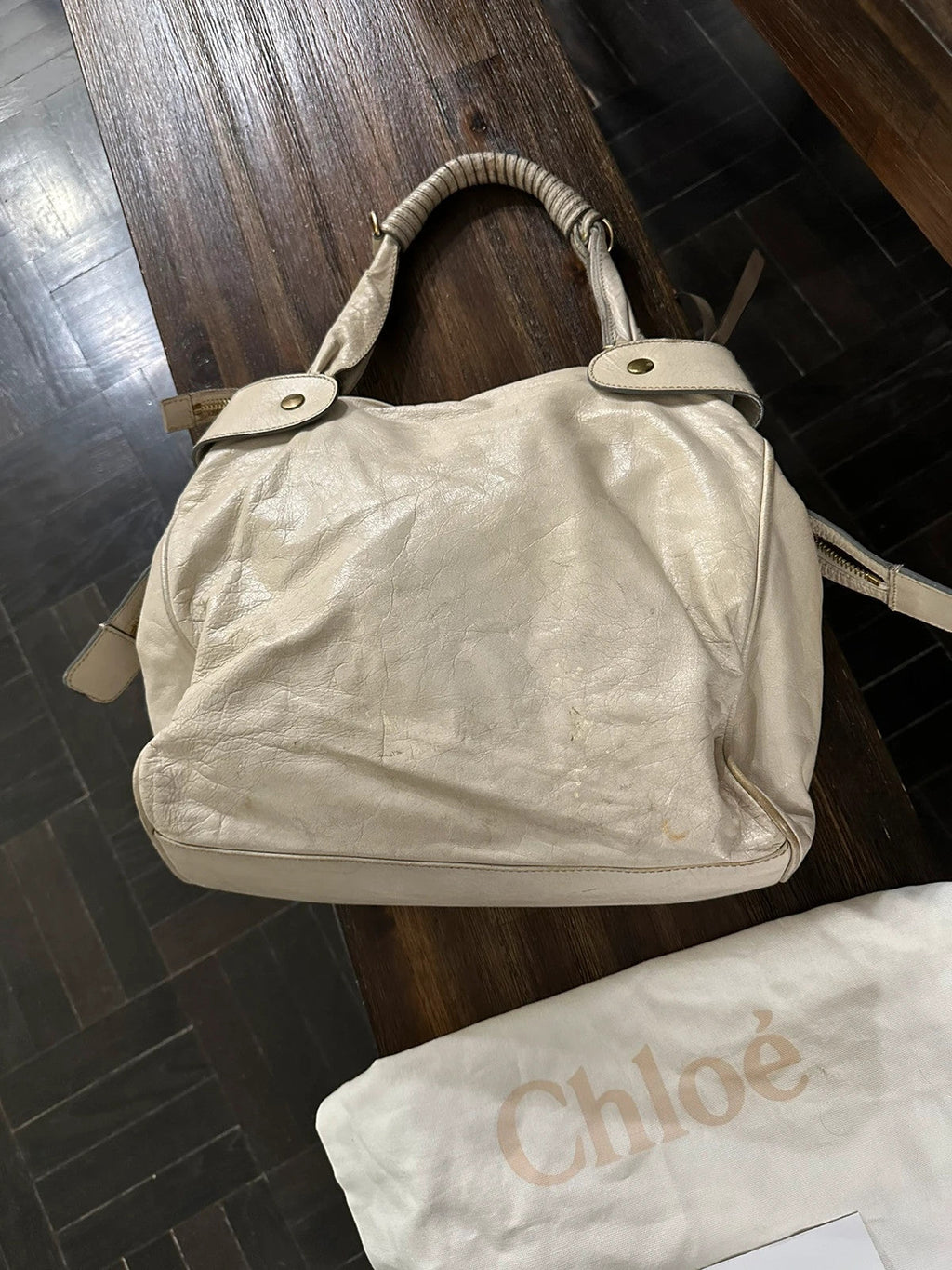 🌺🩷 Chloe Large Bay Leather Tote Bag In Cream🤍🗻 🤎🌆