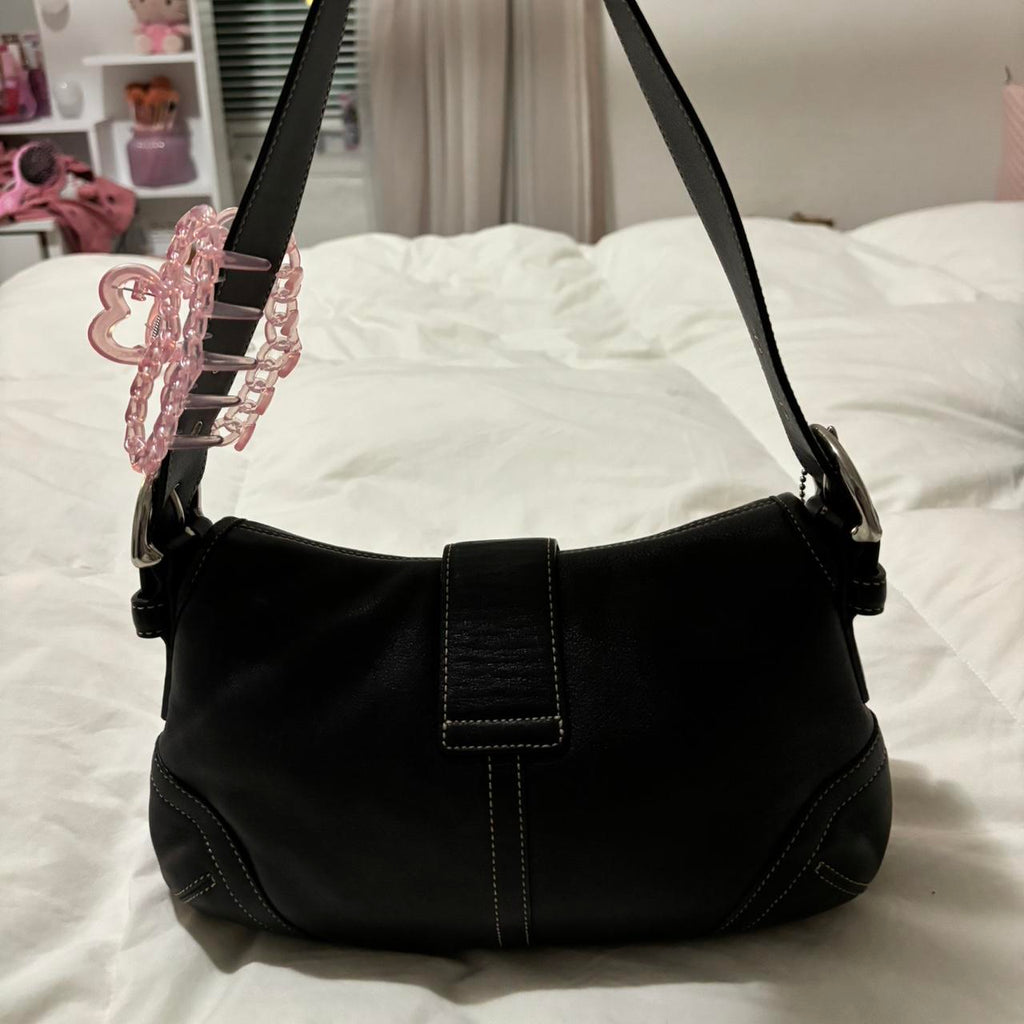 🌺🩷 Vintage Coach Black Leather Mini Soho💜🍇 🤎🌆
