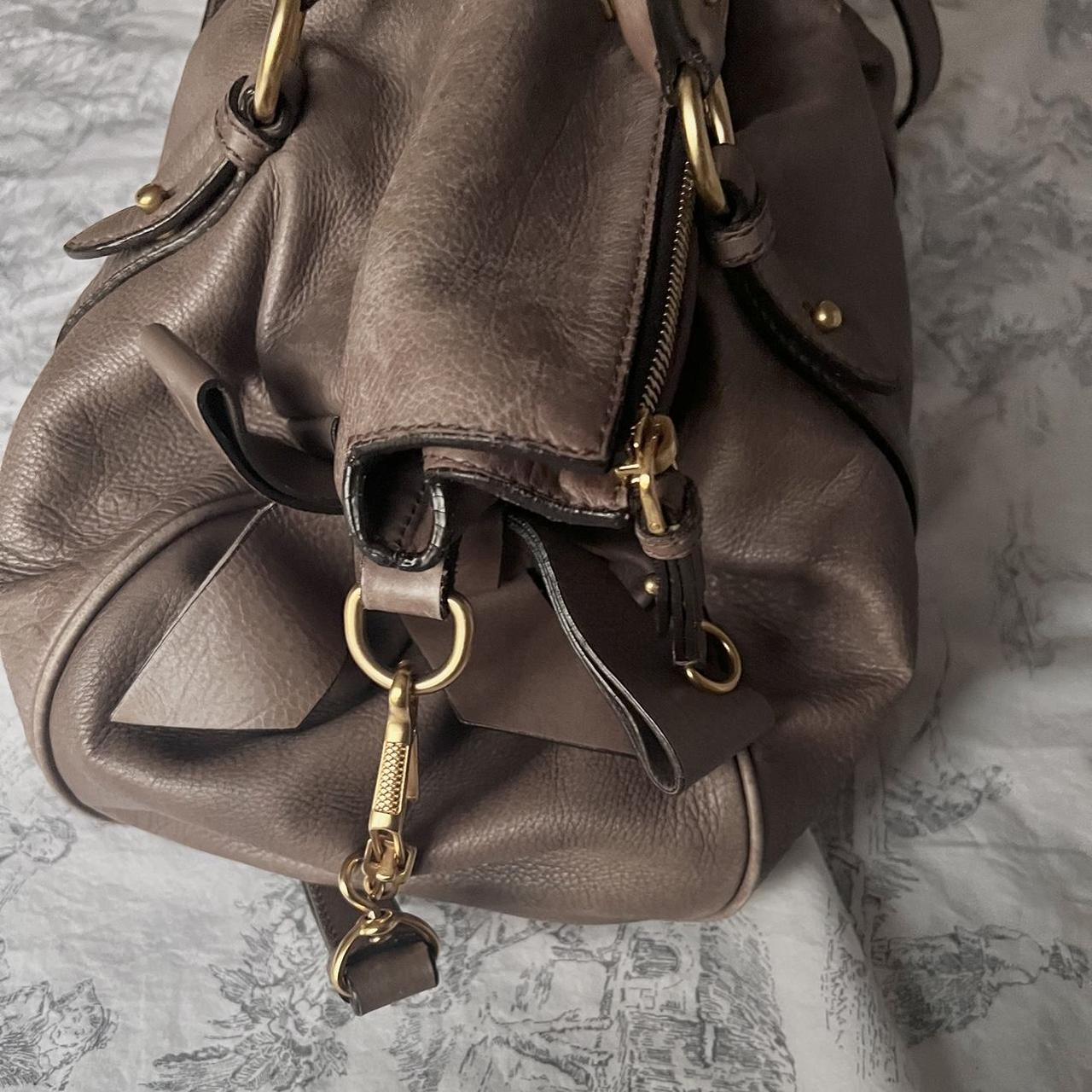 🌺🩷 Authentic Miu Miu Purple Grey Leather Vitello Lux Bow Bag In Gold Hardware With Removable Strap🤎🌆 🤎🌆