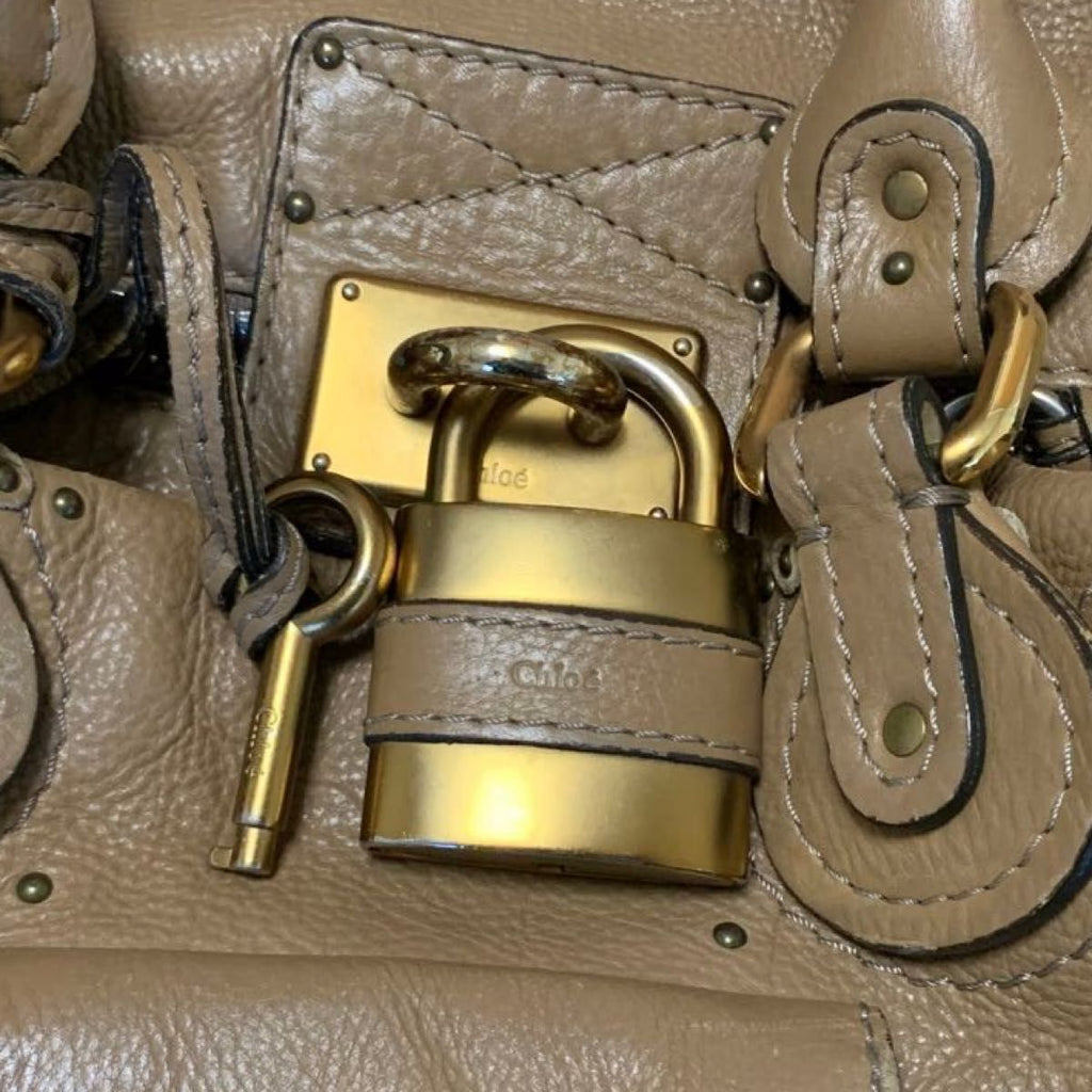 🌺🩷 Chloe Paddington Mini Boston Bag Handbag Beige With Gold Padlock Leather✨🔥 🤎🌆