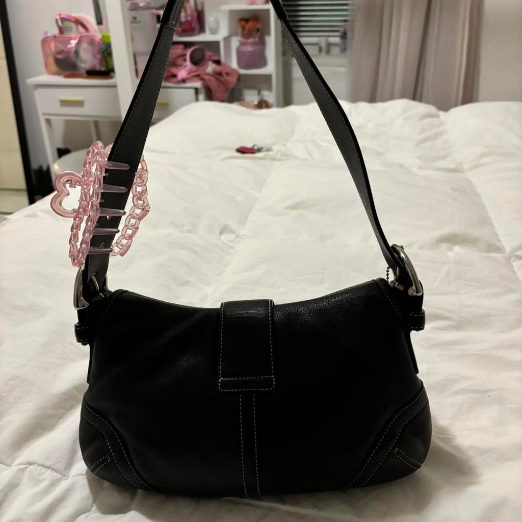 🌺🩷 Vintage Coach Black Leather Mini Soho💜🍇 🤎🌆