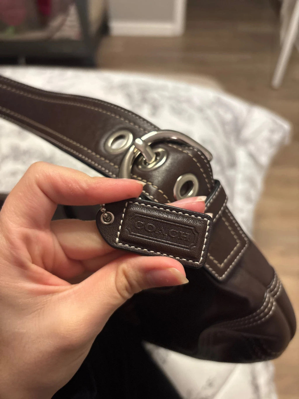 🌺🩷 Coach F10192 Medium Vintage Soho Top Flap Y2K Black Leather Shoulder Bag🤎🌆 🤎🌆