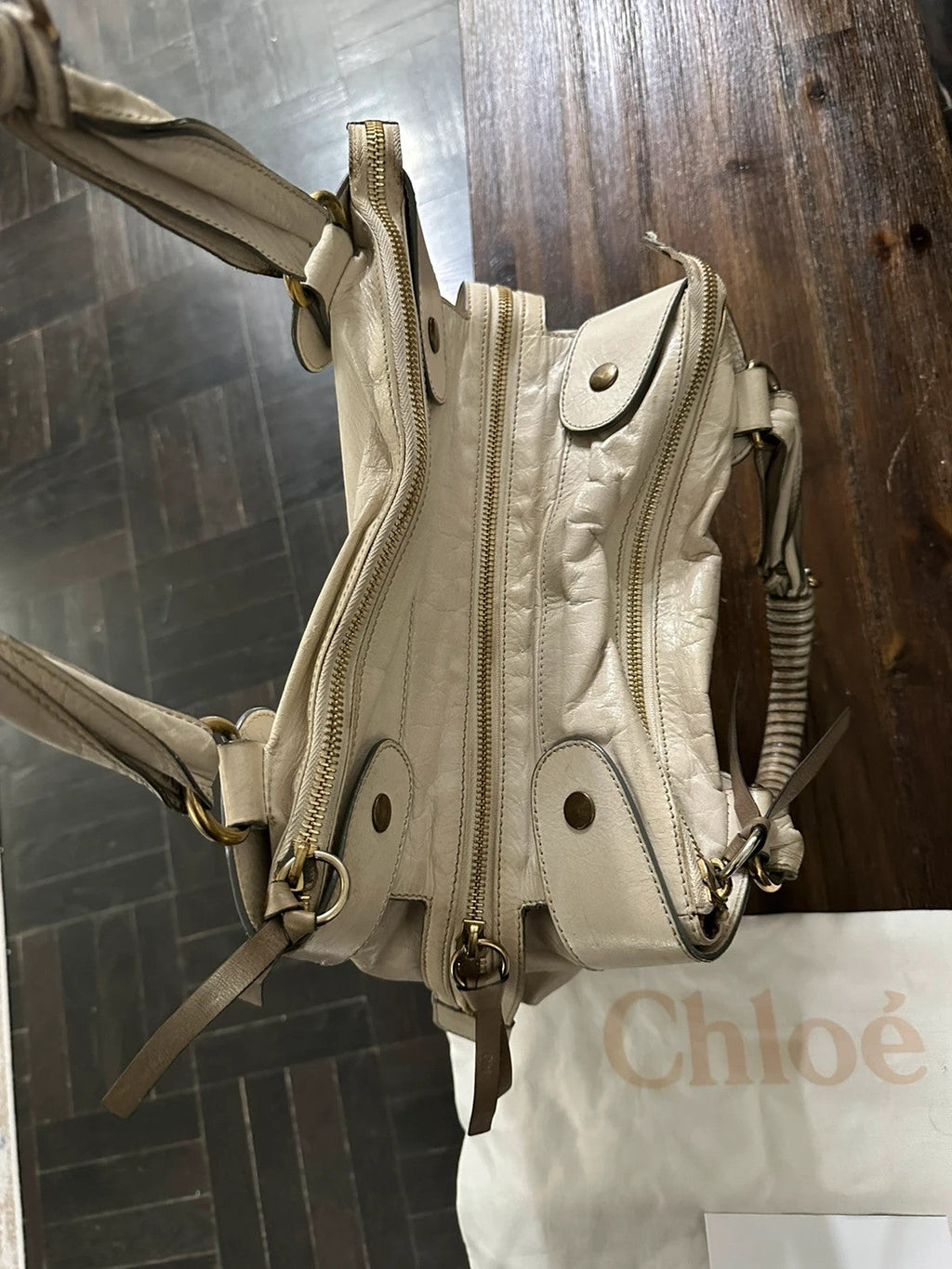 🌺🩷 Chloe Large Bay Leather Tote Bag In Cream🤍🗻 🤎🌆