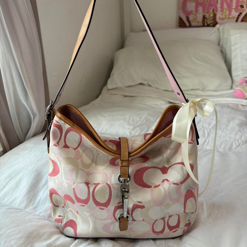 🌺🩷 Vintage Coach Optic Pink Purse🩷🍒 🤎🌆