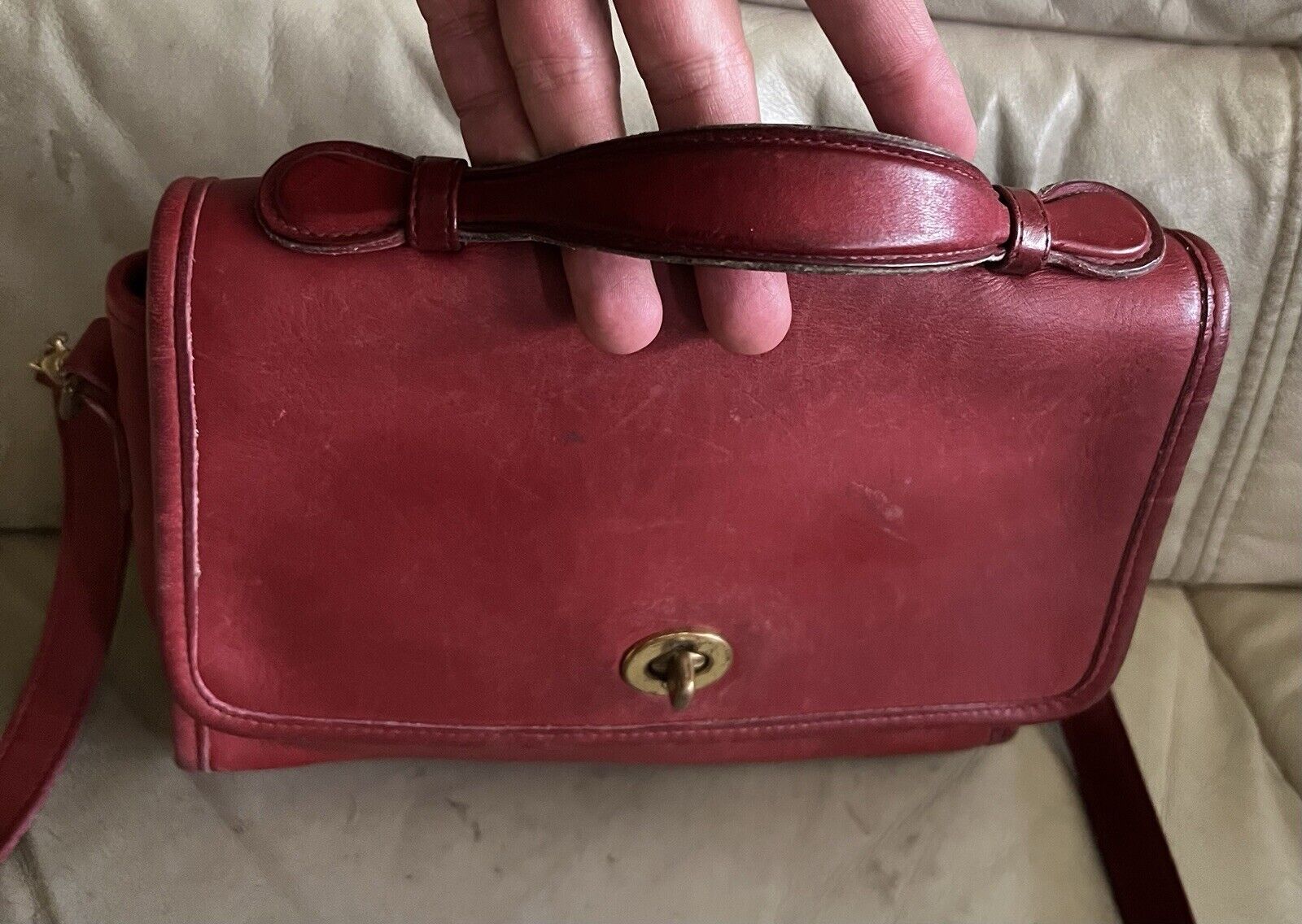 🌺🩷 Vintage Coach Purse 9870 Red Leather Court Top Handle Bag Crossbody 🍒❤️‍🔥 🤎🌆