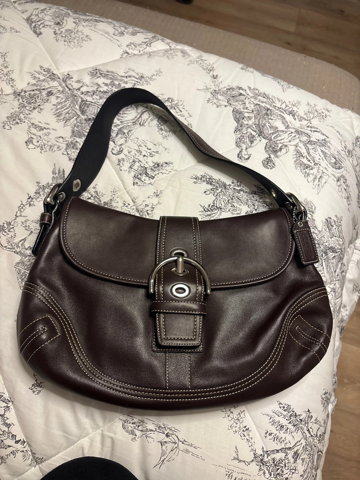 🌺🩷 Coach F10192 Medium Vintage Soho Top Flap Y2K Black Leather Shoulder Bag🤎🌆 🤎🌆