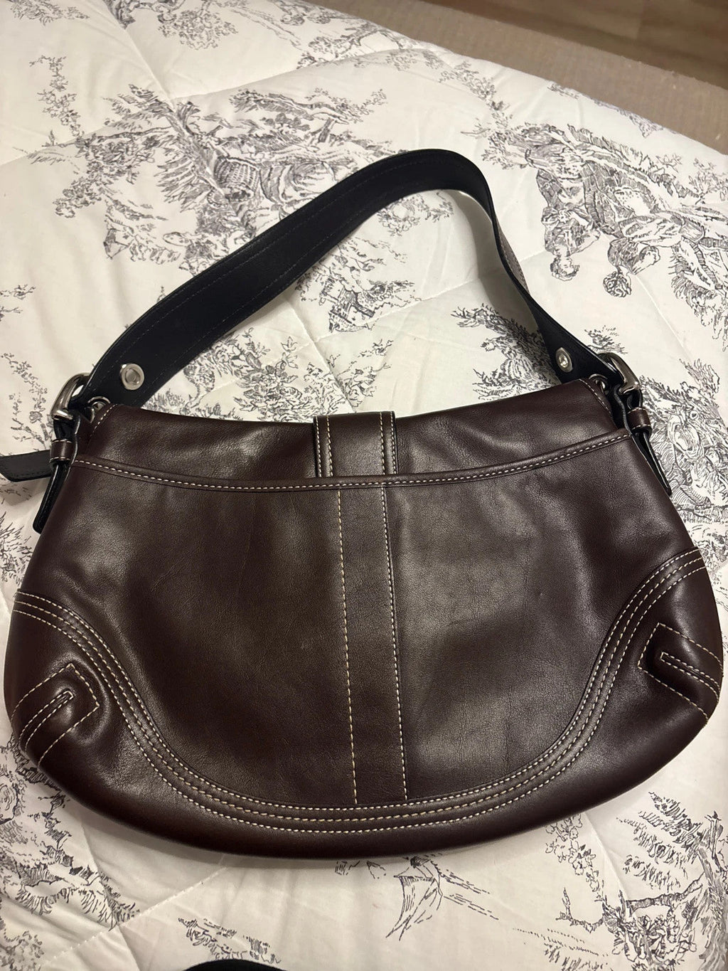 🌺🩷 Coach F10192 Medium Vintage Soho Top Flap Y2K Black Leather Shoulder Bag🤎🌆 🤎🌆