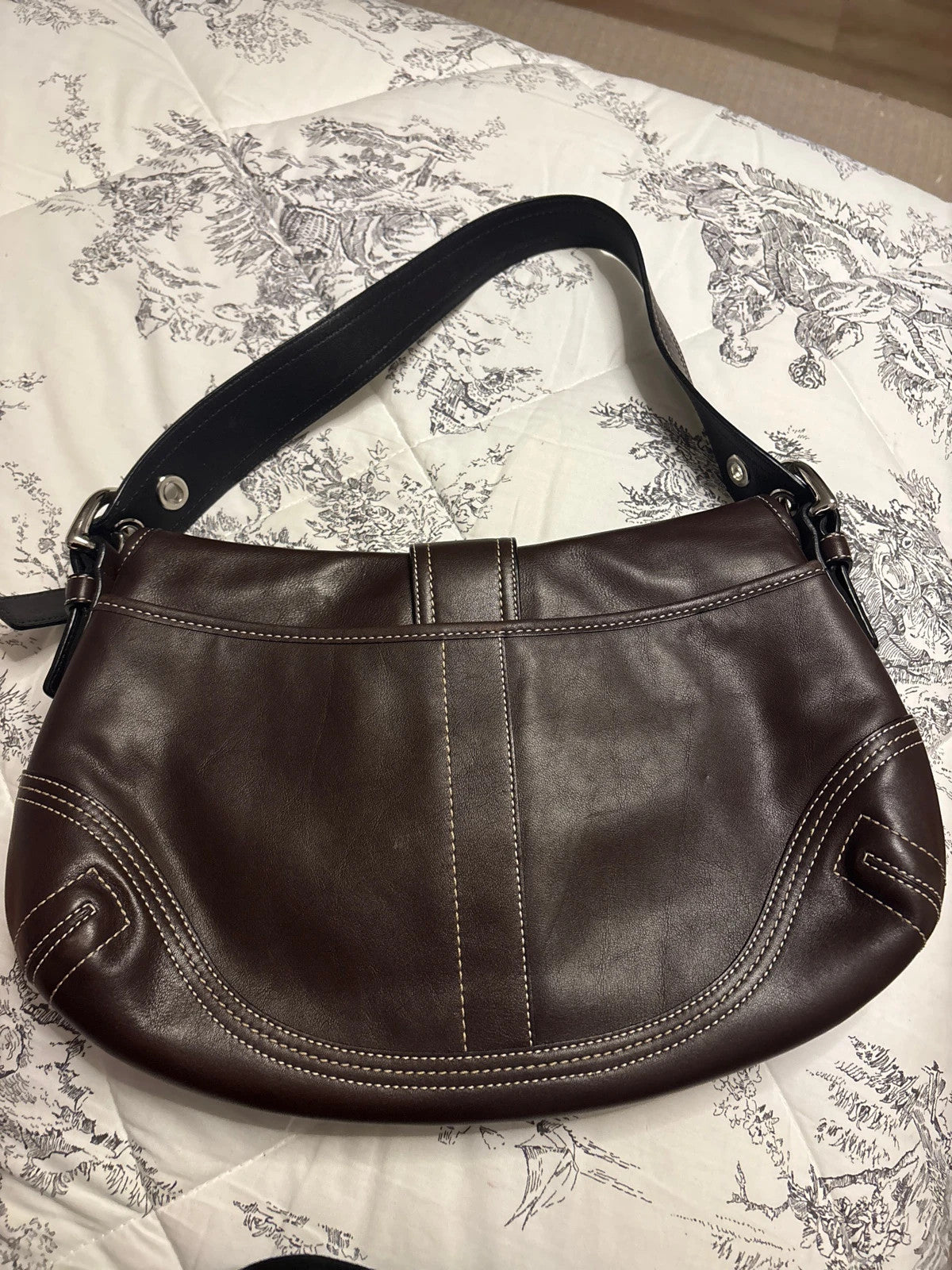 🌺🩷 Coach F10192 Medium Vintage Soho Top Flap Y2K Black Leather Shoulder Bag🤎🌆 🤎🌆