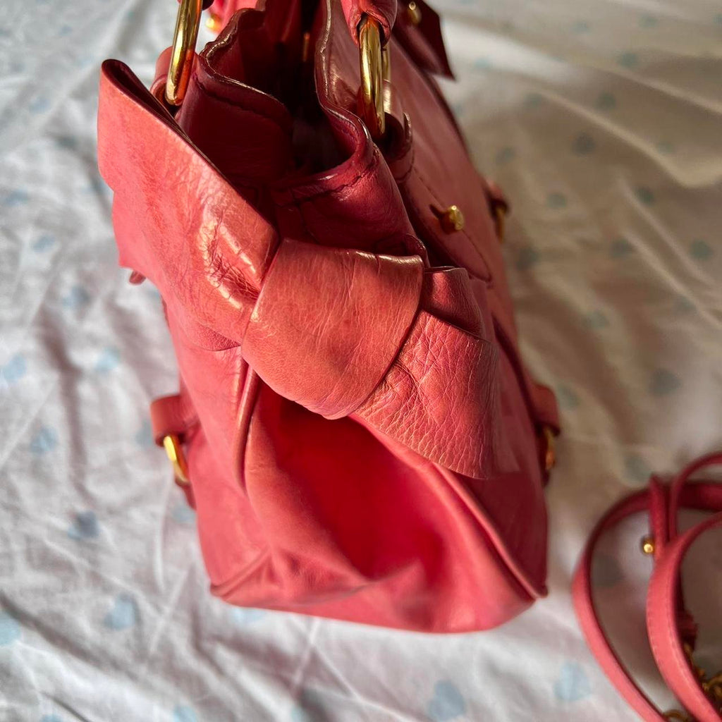🌺🩷 Authentic Pink Miu Miu Vitello Lux Bow Bag With Gold Hardware🍒❤️‍🔥 🤎🌆