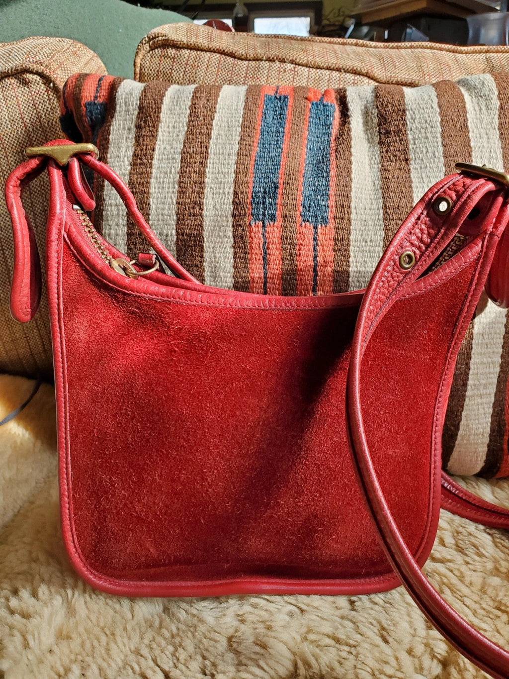 🌺🩷 Coach Vintage Janice In Berkeley Suede Red🌺🩷 🤎🌆