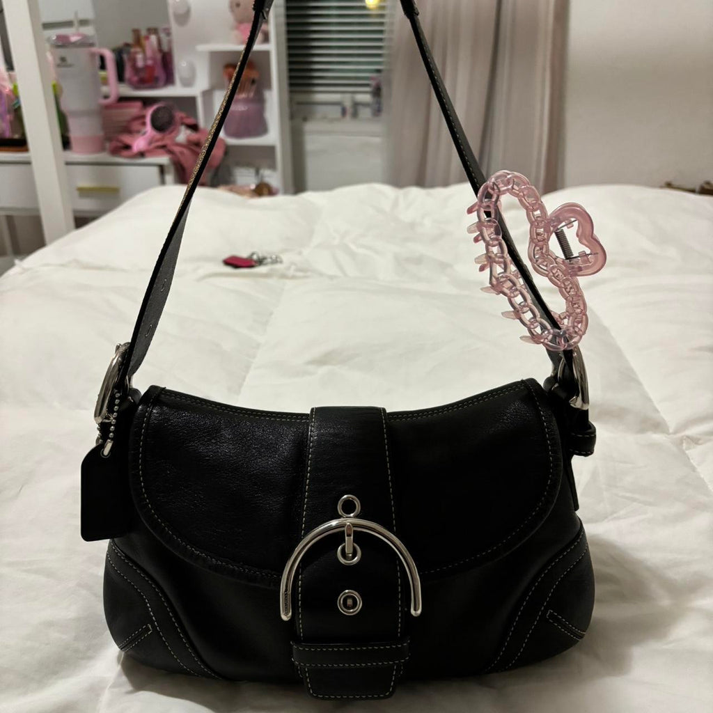 🌺🩷 Vintage Coach Black Leather Mini Soho💜🍇 🤎🌆